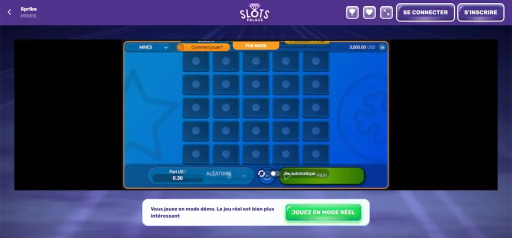 jeu des mines sur slots palace casino